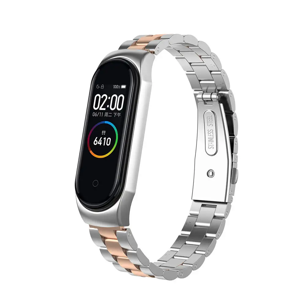 new Stainless steel mi 3 wrist strap for xiaomi mi band 3 4 metal watch band smart bracelet miband 3 belt replacement+Metal Case