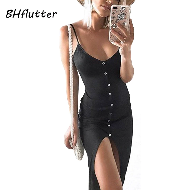 BHflutter Vestidos Verano 2018 женское летнее платье без рукавов с v образным вырезом