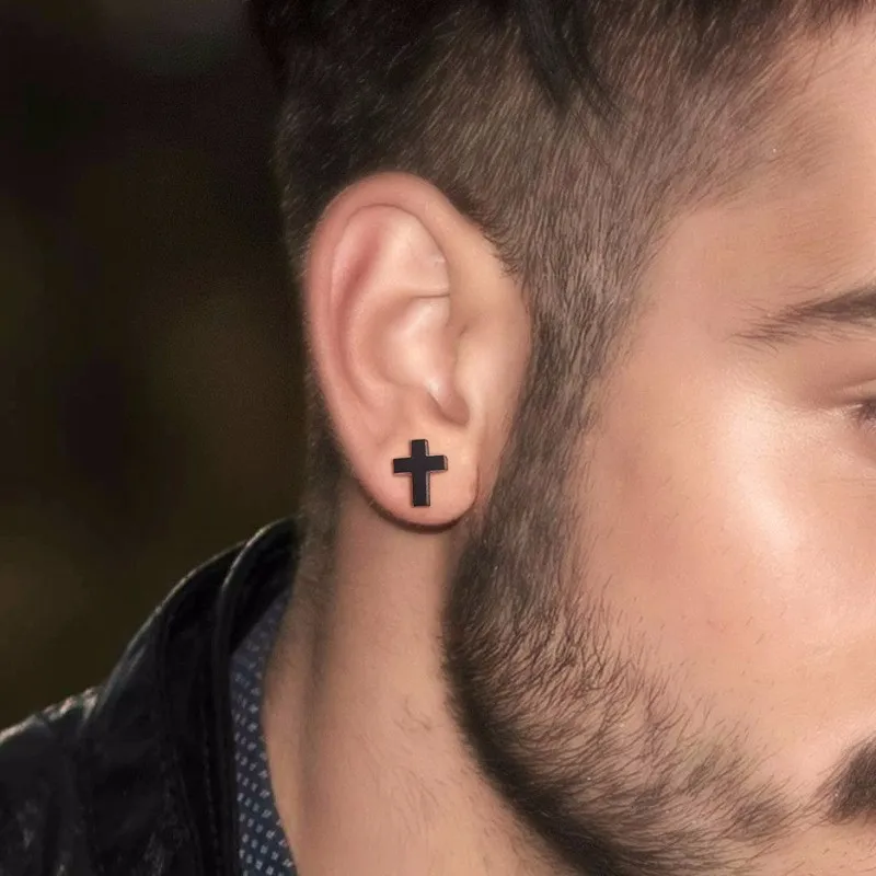 

2pcs Black Stainless Steel Cross Post Earrings Simple Modern Minimalist Everyday Stud Earings for Men Women Unisex Jewelry