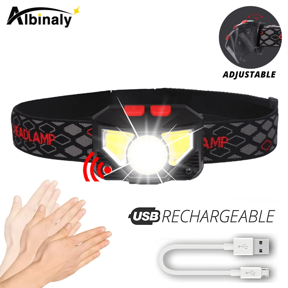 

Motion Sensor LED Headlamp Ultra Bright Headlight USB Rechargeable 6 lighting modes Waterproof material For running, fishing