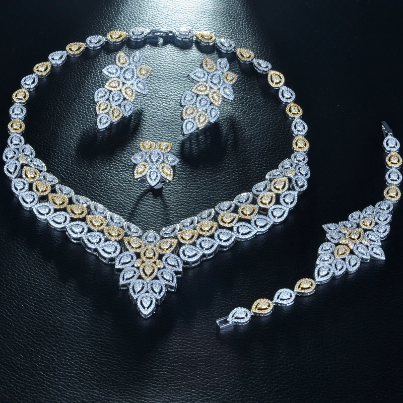  Be 8 nouvelles feuilles Design ensemble de bijoux de mariée 2 tons AAA cubique zircone mode nigéria