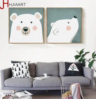 

Watercolor Minimalist Nordic Cute Polar Bear Nursery Room Decoration Painting 2 Panels No Framed Wall Art Canvas Prints