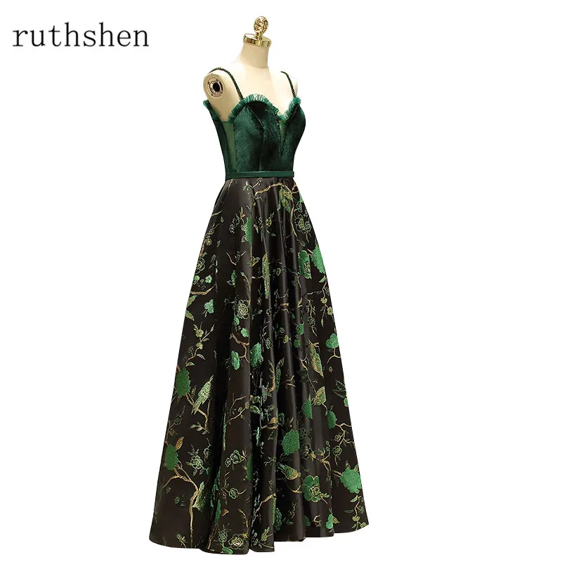 

ruthshen 2018 New Vintage Vestidos De Gala Largos Spaghetti Strap Velour Prom Dresses Long Party Gowns Formal Prom Dress