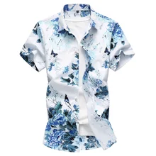 Летняя мужская рубашка, модная, в китайском стиле, с принтом, короткий рукав, топы, Мужская одежда, тренд, мужская, повседневная, приталенная, с принтом, рубашка, M-7XL