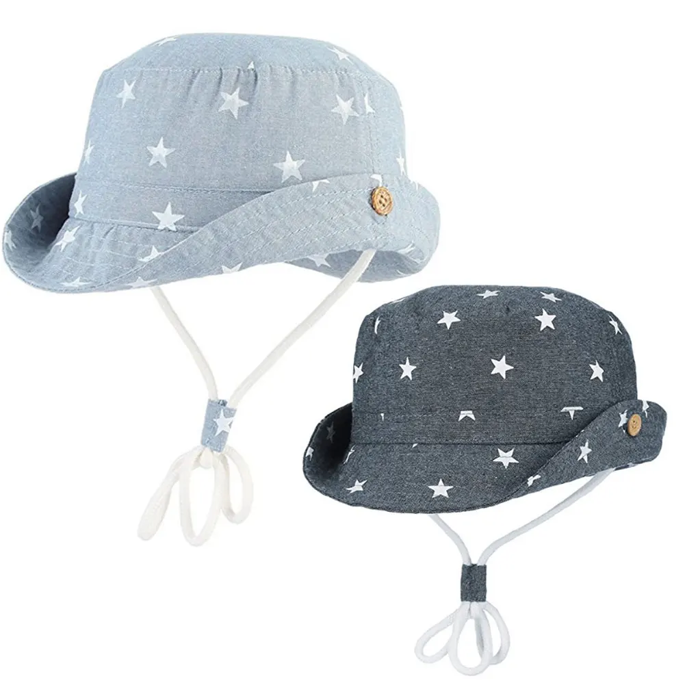 Детские аксессуары, Солнцезащитная шапочка для малыша, летняя пляжная шапочка для девочек, хлопковая Защитная кепка со звездами для детей от 6 месяцев до 5 лет