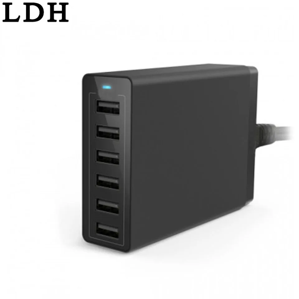 

LDH 6 Port Desktop Charger Adapter 5V 10A 50W 6 USB 6U Port Charging US Plug Travel Charger