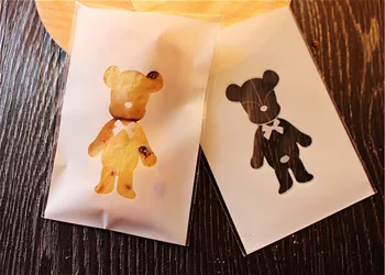 

Free Shipping 500Pcs/Lot White Lovely Bear Transparent Plastic Bag With Self-adhesive Seal Food Bag For Cake Cookies