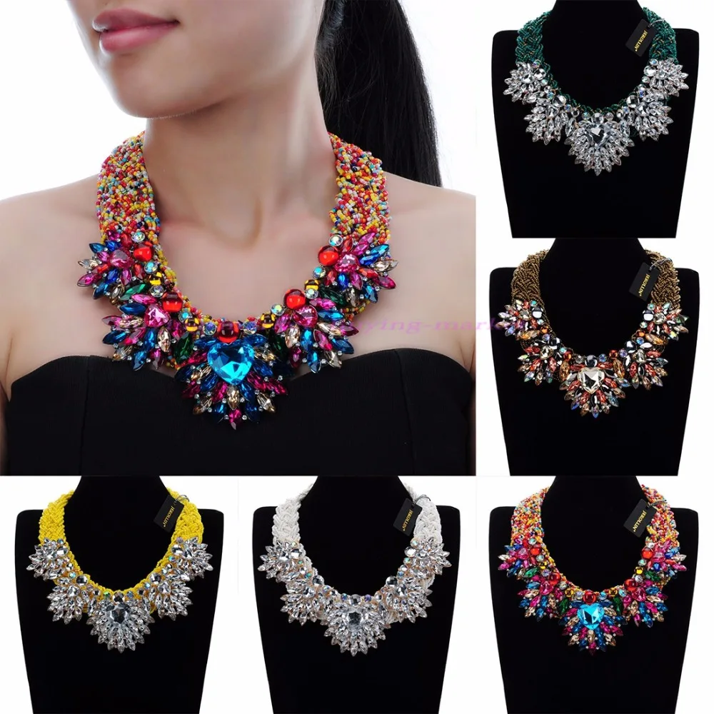 Fashion Handmade Acrylic Resin Bead Chain Pendant Choker Statement Bib