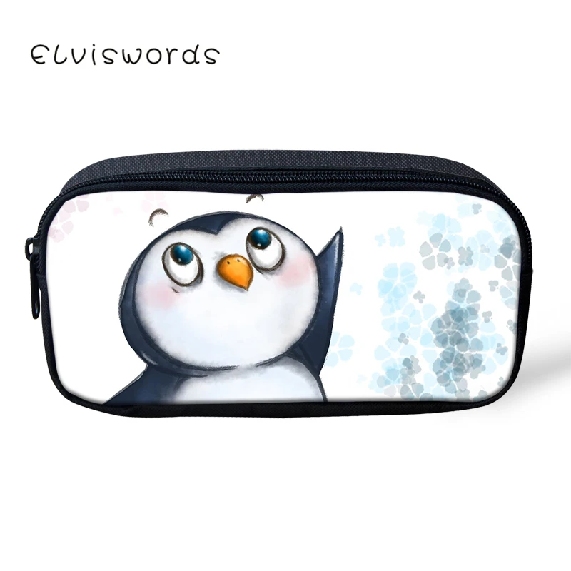 

ELVISWORDS Pencil bags Lovely Penguins Printed pencil case School Office Supplies Students Stationery Pouch Pen Storage Cute