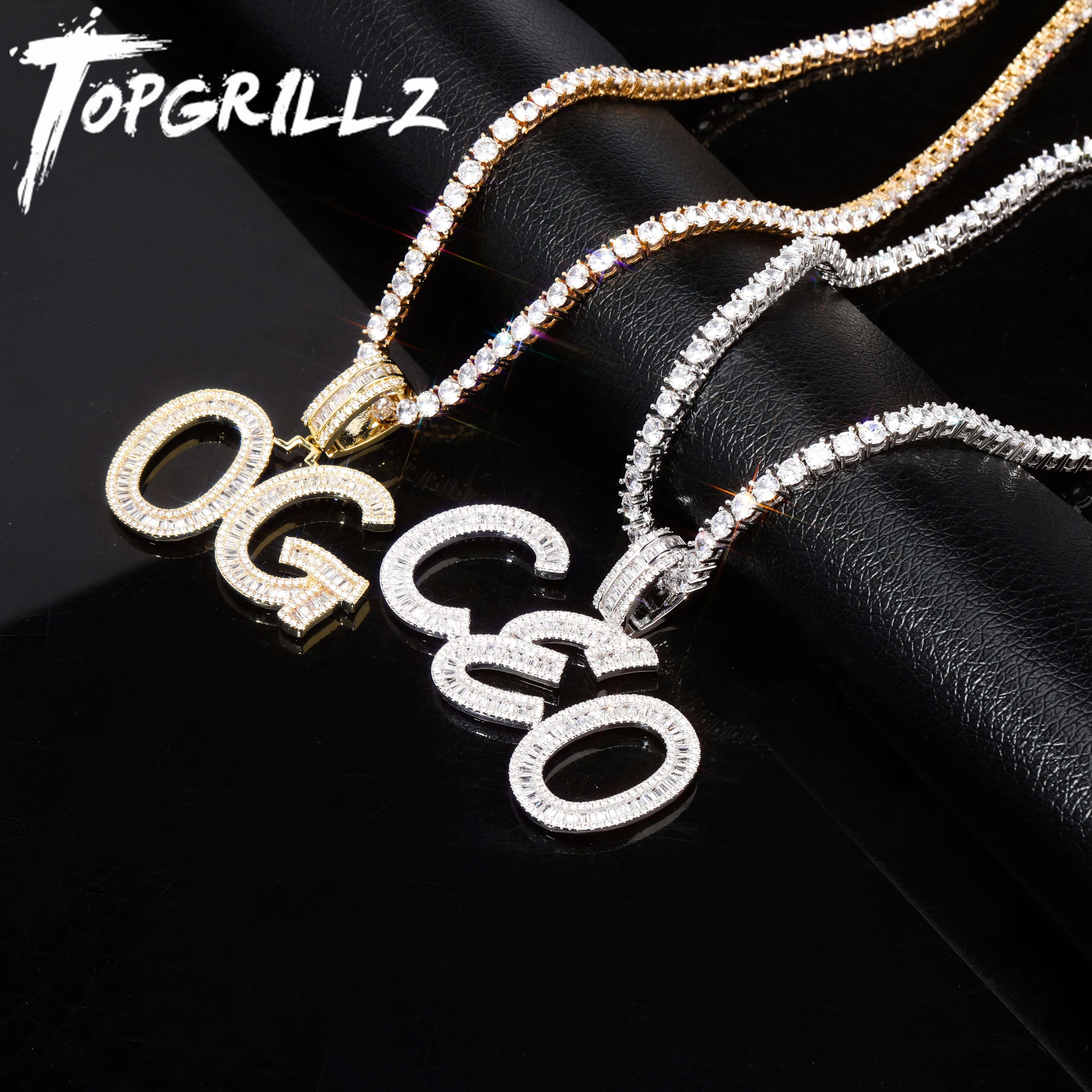 Comprar TOPGRILLZ nombre personalizado Baguette letras Hip Hop colgante cadena oro plata Bling Zirconia hombres Hip Hop colgante joyería