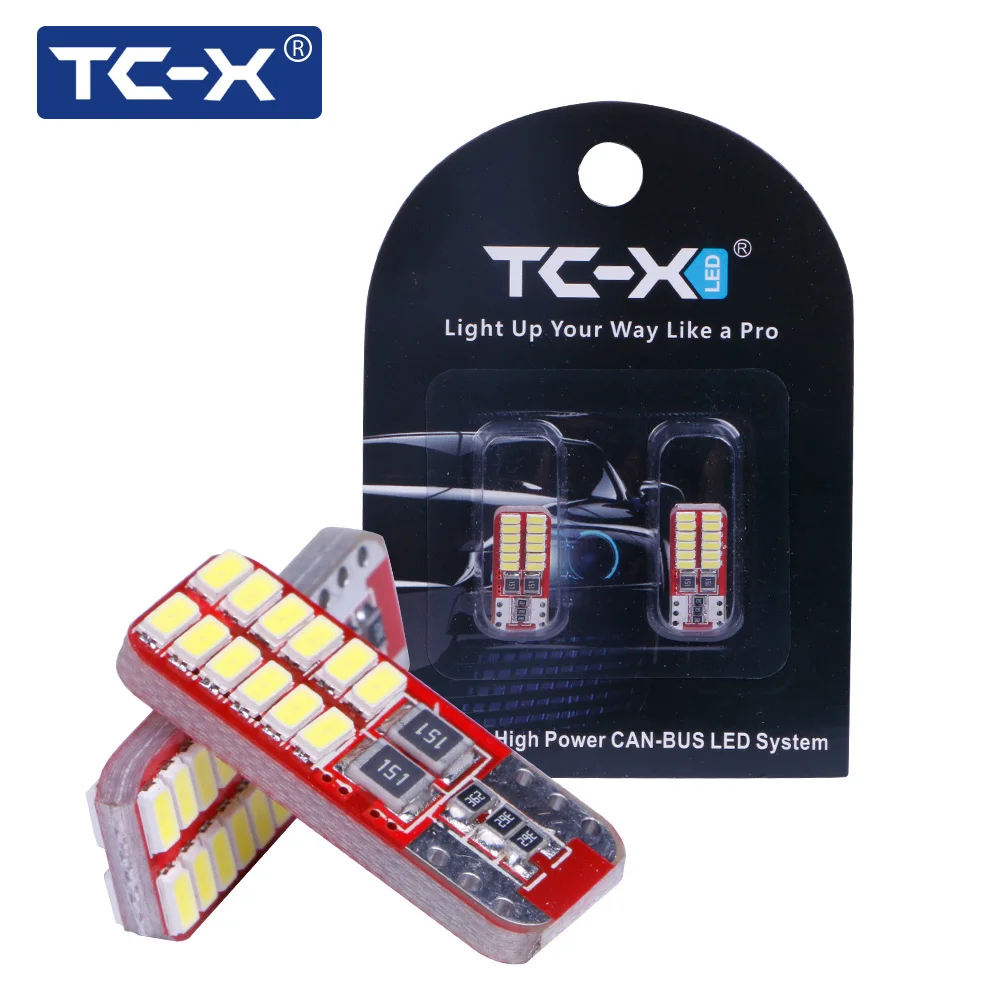 

TC-X 1Pair T10 W5W Bulb Led Light Canbus T10 Error Free 24 Leds 3014SMD White 12V Car Styling Auto for Interior Lights Universal