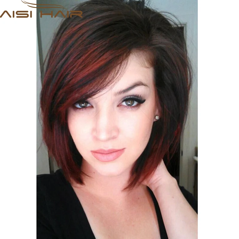 

Ombre Red Short Synthetic Wigs for Black Women Cheap 14 Inch Short Straight Wig  Synthetic Hair Wig