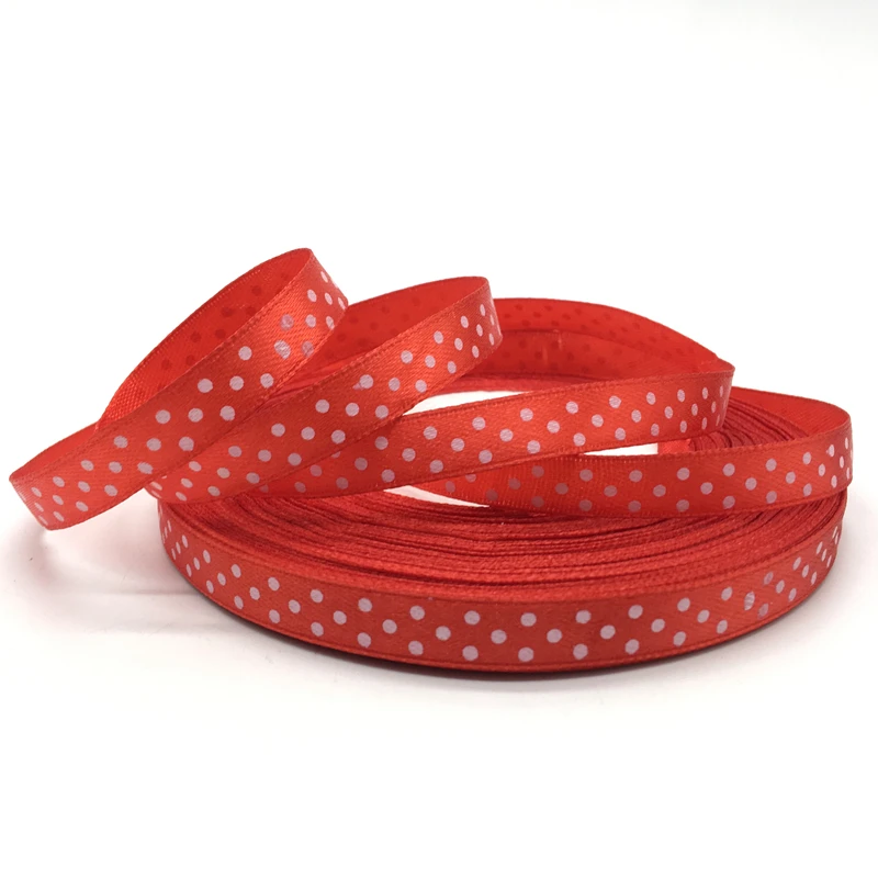 5yards/lot 3/8"(10mm) Dots Satin Ribbon Printed Polyester Ribbon DIY Bow Hair Wedding Handmade Materials