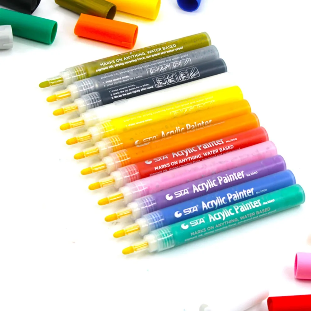 Акриловый маркер 12/24 цветов Набор перманентных ручек для рисования для художников поставщиков