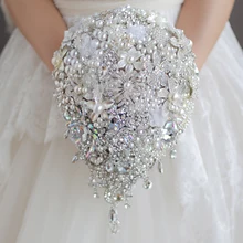 Роскошные свадебные аксессуары брошь букет цвета слоновой кости Серый Кристалл Свадебный букет Шелковые Свадебные цветы Свадебные букеты DIY Декор