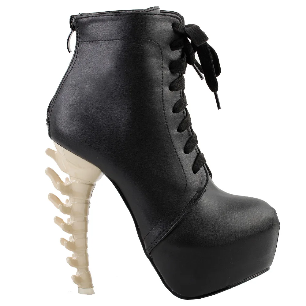 LF80647 Visualizza storia Punk nero Lace Up stivaletti piattaforma del alto osso fibbia 4 5 6