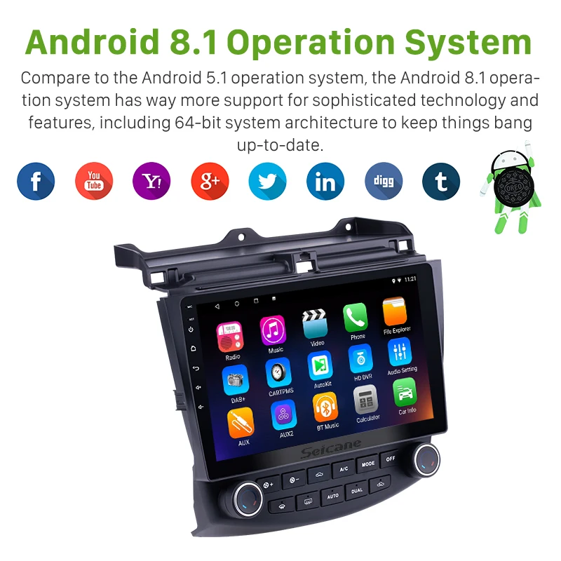 Best Seicane 10.1" Android 8.1/9.0 Car GPS Navi Radio Multimedia Player For 2003 2004 2005-2007 Honda Accord 7 Quad-core Dual AC 1