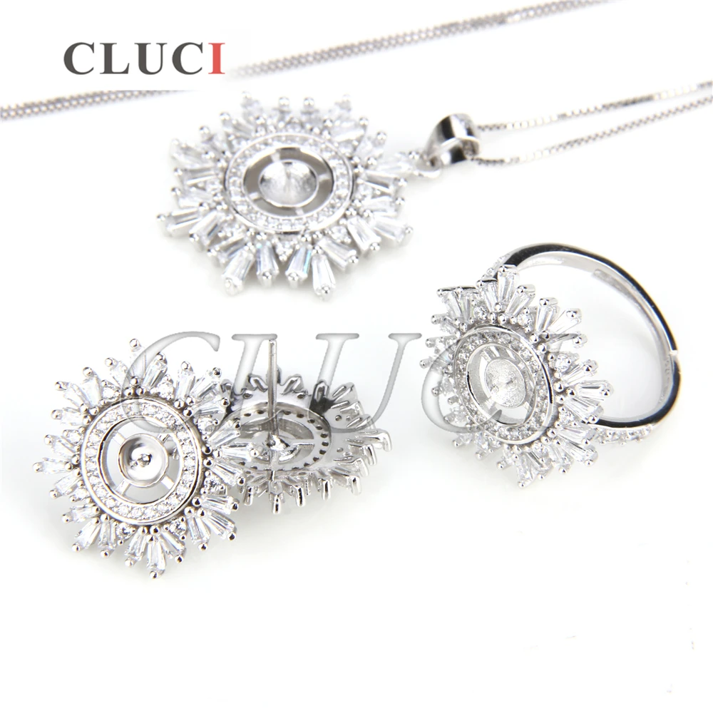 

CLUCI Chrysanthemum shape 925 sterling silver set fittings, pendant fitting,ring fitting and 1 pair of earring fittings