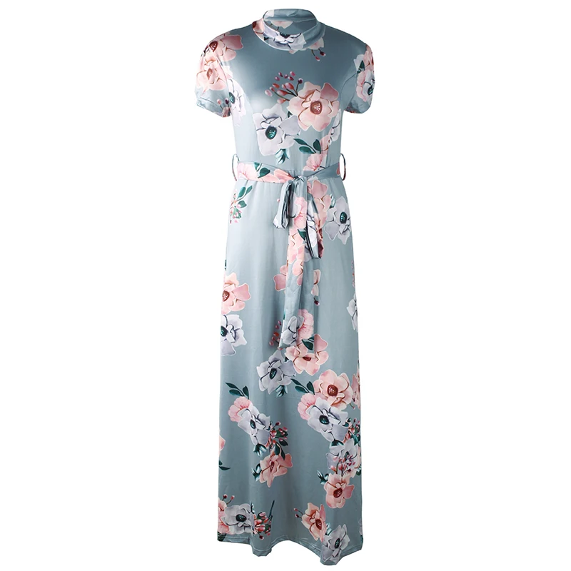 BBYES Autumn Fashion Floral Print Belt Stand Collar Short Sleeve Long Dress Vintage Maxi Dress
Casual Party Dresses Vestidos