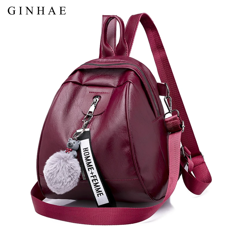 

High Quality PU Leather Solid Women School Bag Backpack For Teenager Girls Large Capacity Shoulder Bags Women Black Backpacks