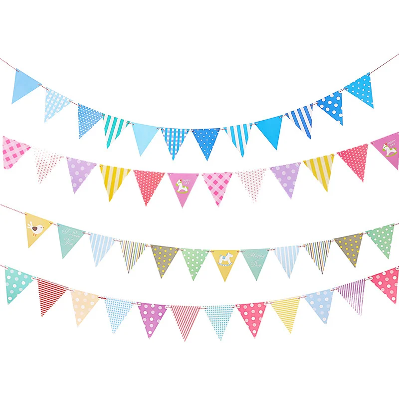 

7 Style Multicolor Paper Banner Multipattern Flags Bunting Handmade Banner Large-scale Party Decoration Supplies