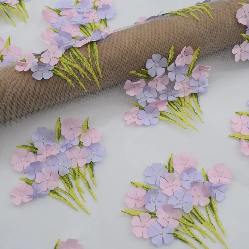 3D Flower Embroidered Lace Fabric For Dress Fashion Tulle Fabric DIY Cloth Tecidos de Patchwork Tissus 4