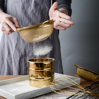 Golden 304 Stainless Steel Flour Sieve Fine Mesh Filter Handheld Sugar Powder Sieve Baking Tool.jpg 350x350 - tabletop-and-bar, kitchen-tools - Royalty Golden Strainer