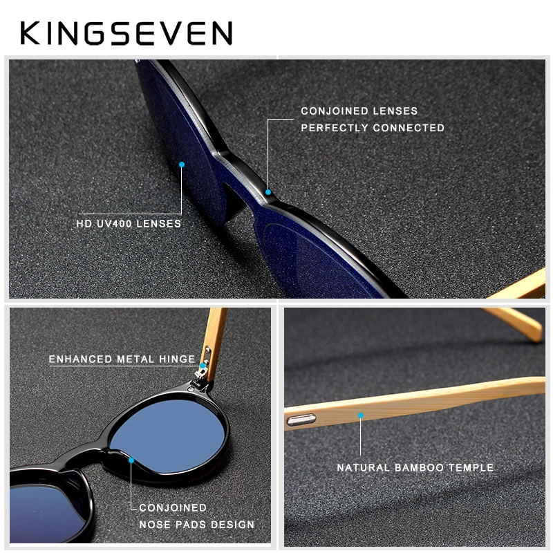 Kopen KINGSEVEN Zonnebril Mannen Bamboe Zonnebril Vrouwen Merk Designer Originele Houten Bril Oculos de sol masculino