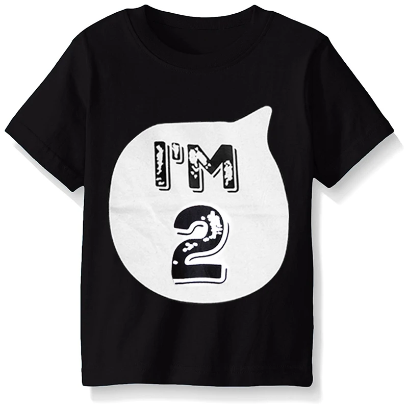 Summer Baby Boys T-shirt For Girl Tops White Black 1 2 3 4 Years Birthday Outfits Kids Tees Shirt Tops Children Shirts Clothing - Цвет: Black 2