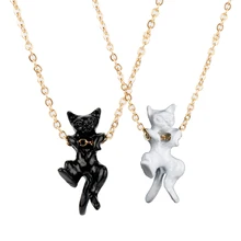 Модное ожерелье с кулоном в виде кошки, Очаровательное ожерелье из сплава белого и черного цветов, цепочка для питомца, ювелирное изделие для женщин, подарок