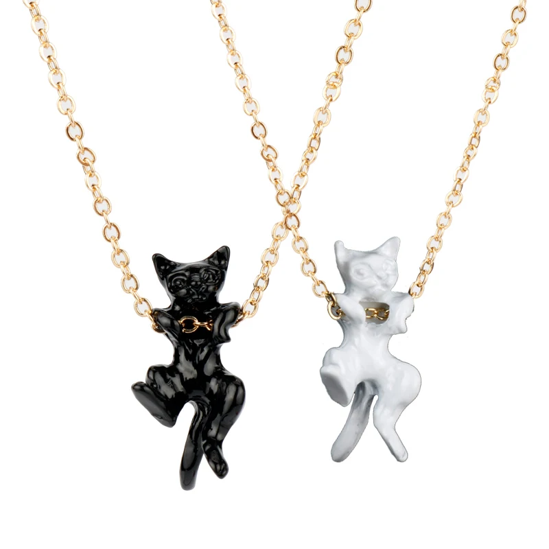 

Fashion Cat Pendant Necklace Charm Alloy White Black Color Link Chain Necklace For Pet Lucky Jewelry For Women Gift