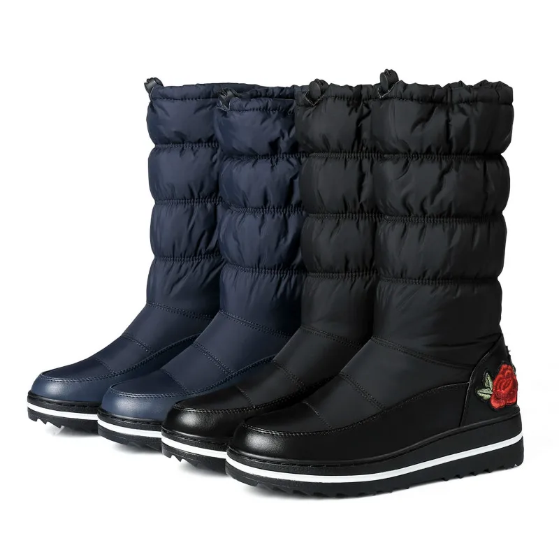 

2018 New Women Snow Boots Winter Boots for Woman Solid Color Waterproof Floral Fur High Boots Thick Bottom Super Warm Plus Size