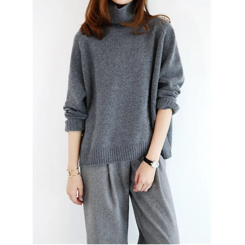 

Winter Women Sweaters 100% Cashmere and Wool Knitting Jumpers Hot Sale 3Colors Turtleneck Thick Pullovers Ladies Loose Clothes