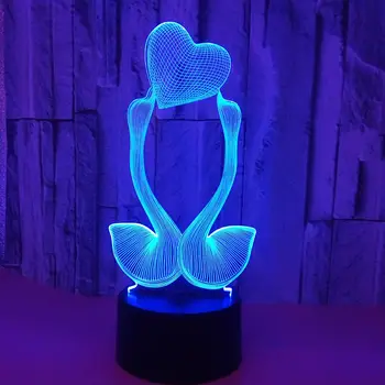 

Colorful LED 3D Vision Night Light Swan and Heart Image Touchment Control Color 3D Night Lamp Desk Light