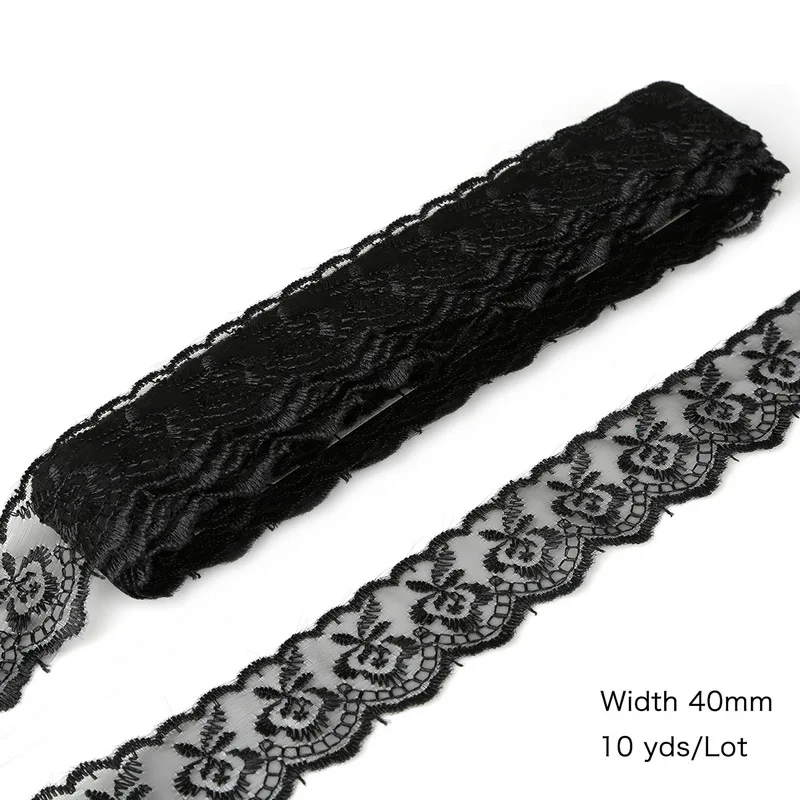 Black 10 ярдов кружевная лента 40 мм кружевная отделка Ткань DIY вышитая кружевная отделка для шитья украшения африканская кружевная ткань - Цвет: Black
