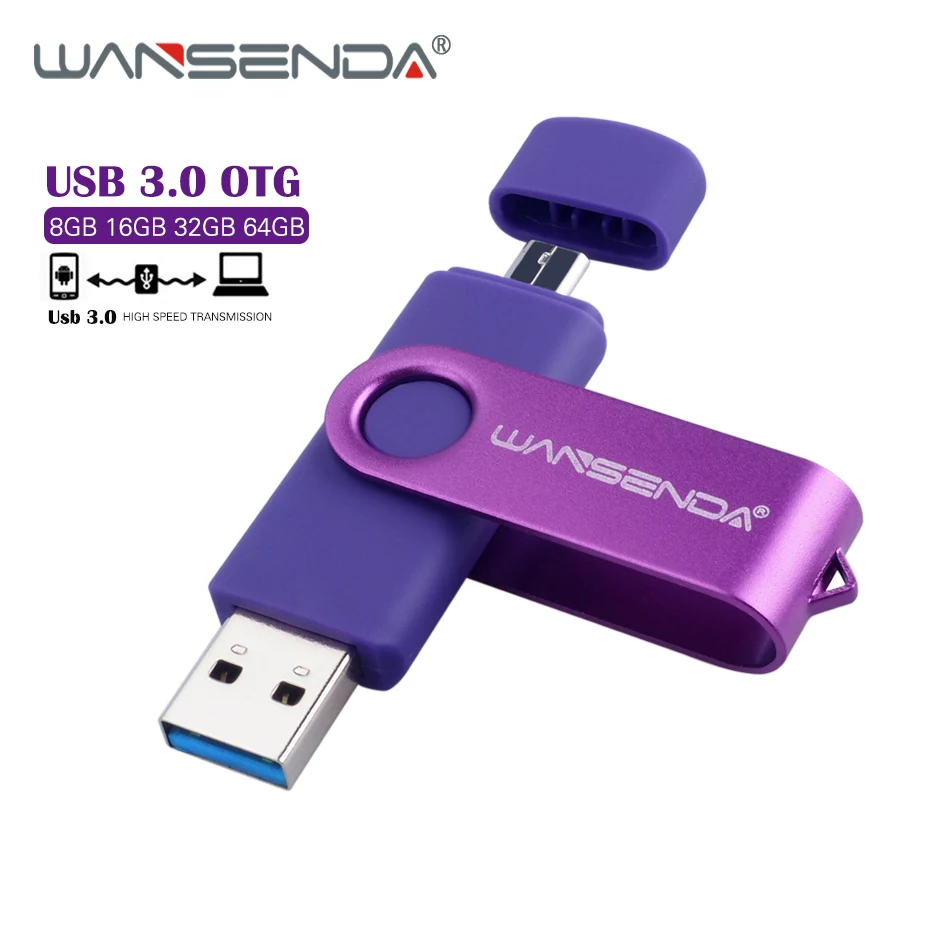 

New Usb 3.0 WANSENDA OTG USB Flash Drive High Speed Pen Drive 8GB 16GB 32GB 64GB Metal Pendrive 2 in 1 Micro USB Memory Stick