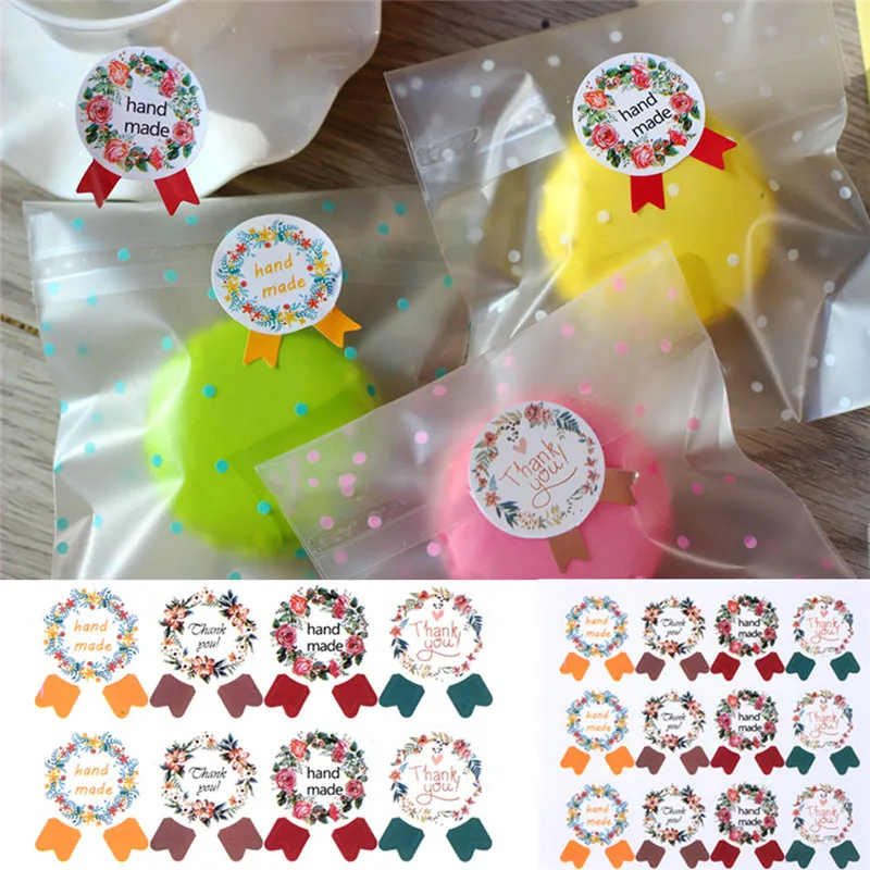 

120pcs Hand Made Thank You Garland Seal Sticker Baking Package Label Sticker DIY For Gift Cake Baking Cake Gift Sealing Sticker