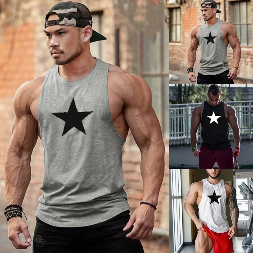 

2019 Brand New Fashion Gym Men's Muscle Sleeveless Tank Top Tee Shirt Bodybuilding Sport Vest
