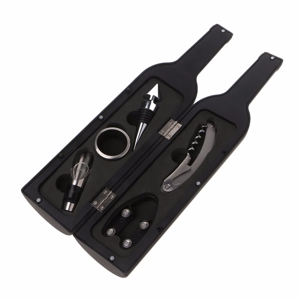 5Pcs Stainless Steel Bottle Shape Wine Pourer Stopper Corkscrew Drip