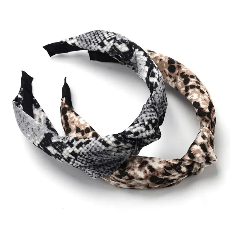 Для женщин девушки чешские хлопок Hairband дамы цифровой печати леопарда змеиной Animal Textured обруч для волос твист завязанный широкий W77