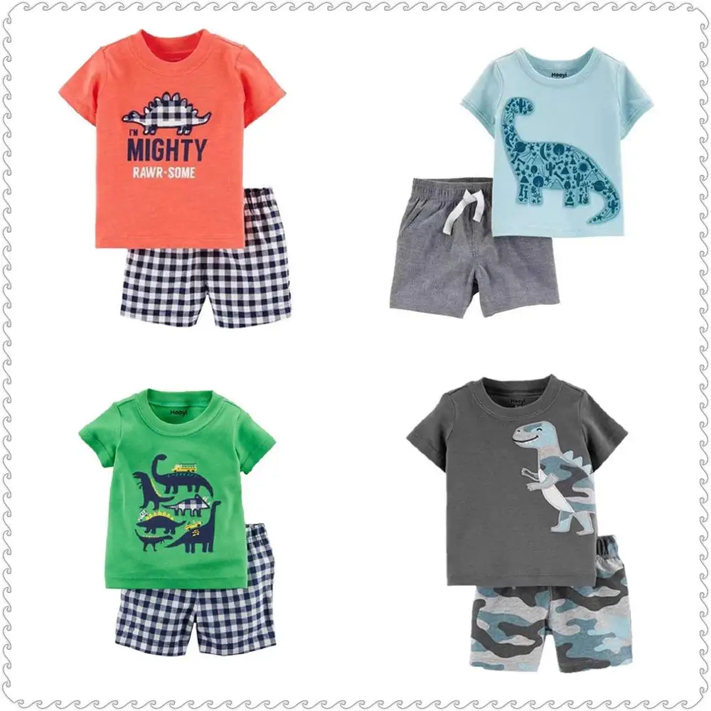 

Dinosaur Baby Boys Clothes 2pcs Suit Summer Short Sleeve T-Shirts Shorts Pants Sets Animal Zoo Outfit Cotton Toddler Jumpsuits