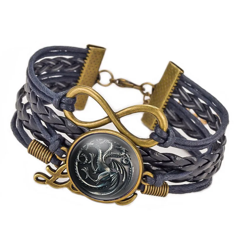 

Black bracelets Game Of Thrones Crystal Cabochon Bracelet Stark Wolf House Infinite Head Bracelets Bangles Bracelet