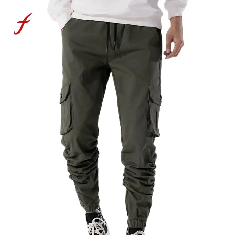 

2019 sweatpants Men's Autumn Winner Pure color Casual Pocket Cargo joggers Pants Trousers pantalon homme streetwear sweatpants