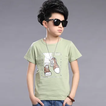

Summer children clothing cartoon shoes printed kids short sleeve T Shirt casual cotton teenager big boys school shirt boys tops