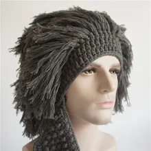 Lustige Kreative Viking Vikings Handgefertigte Strick Crochet Gesichtsmaske Perücke Bart Beanies Crochet Schnurrbart Strickmütze Hüte Caps