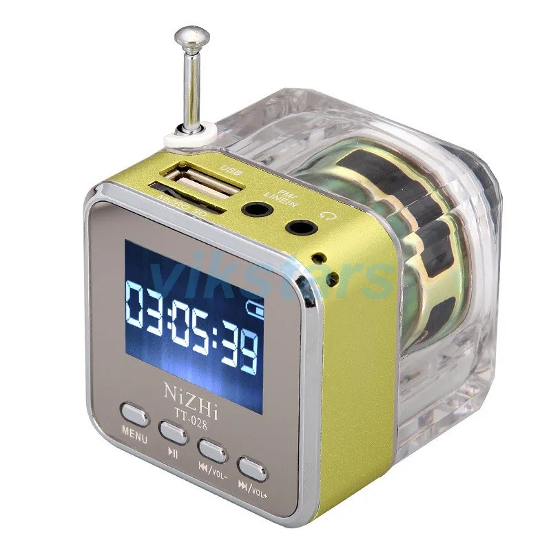 Crystal lighting Mini Digital Speaker Music portable radio Micro SD/TF USB Disk mp3 fm radio LCD