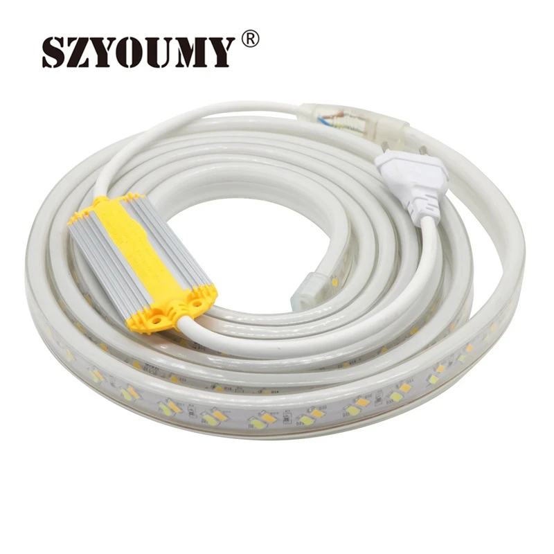 #cheap SZYOUMY High Quality SMD 5730 LED Strip 220V 240V White and Warm White Dimmable Waterproof Flexible IP67 20M + Free Plug