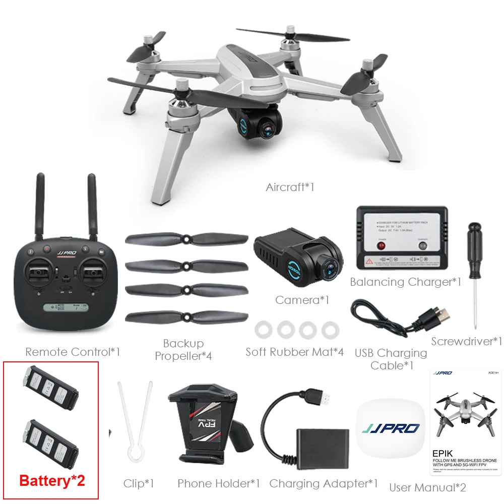 (Total 2 batteries) JJPRO JJRC X5 EPIK FPV RC Drone with 1080P Camera 5G Wifi GPS Follow Me Altitude Hold RC Quadcopter