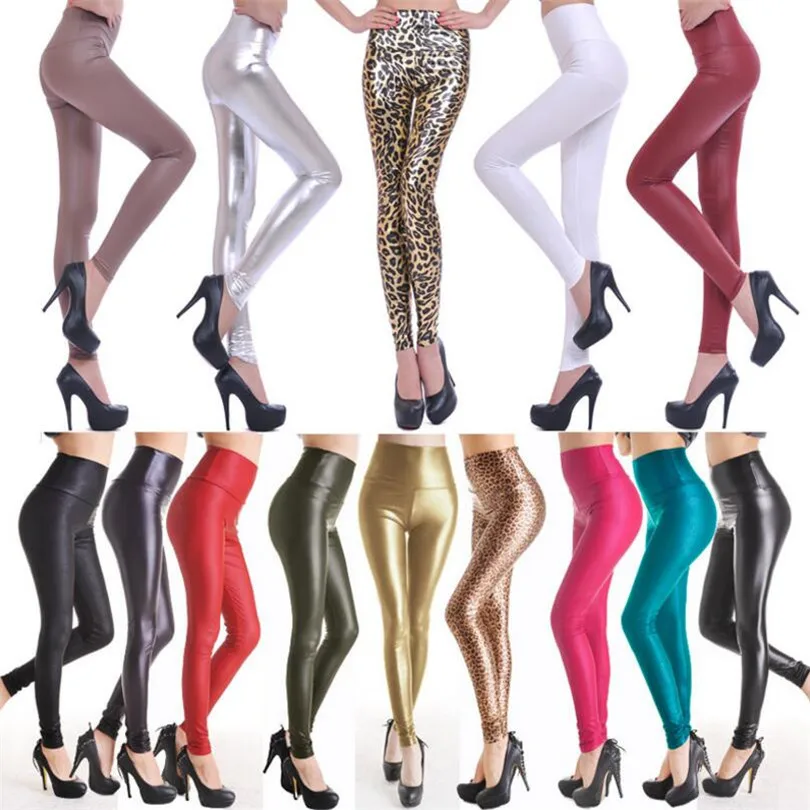 Shiny Leggings Women Thin Full Ankle Length Leggings Stretch Pants