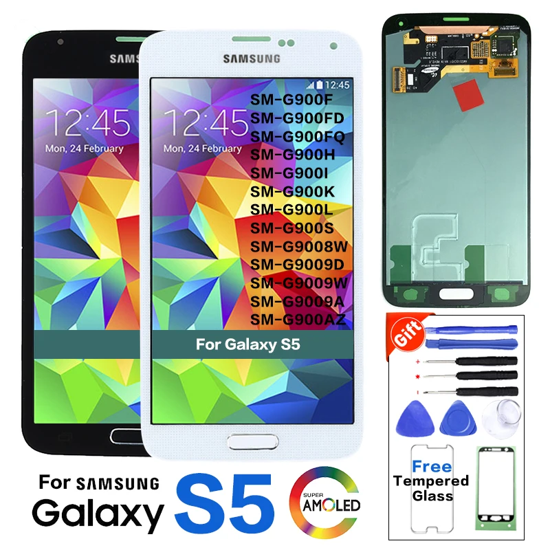 Дешево Оригинальный супер amoled ЖК экран для samsung Galaxy S5 SM G900 G900 i9600 G900R G900F G900H G900M ЖК дисплей 100% протестирован
